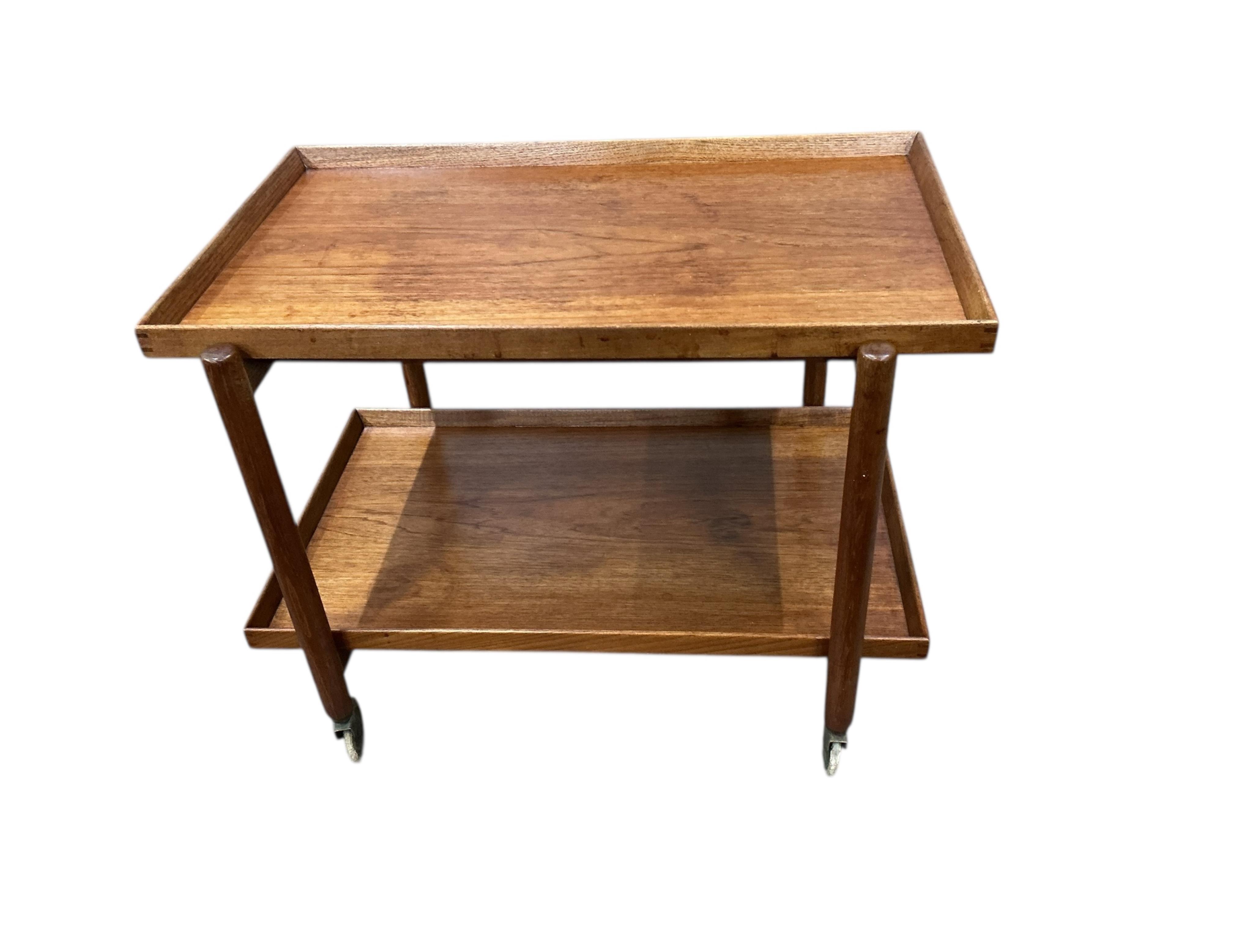 A Paul Hundevad mid century Danish rectangular teak two tier tea trolley, width 75cm, depth 50cm, height 60cm